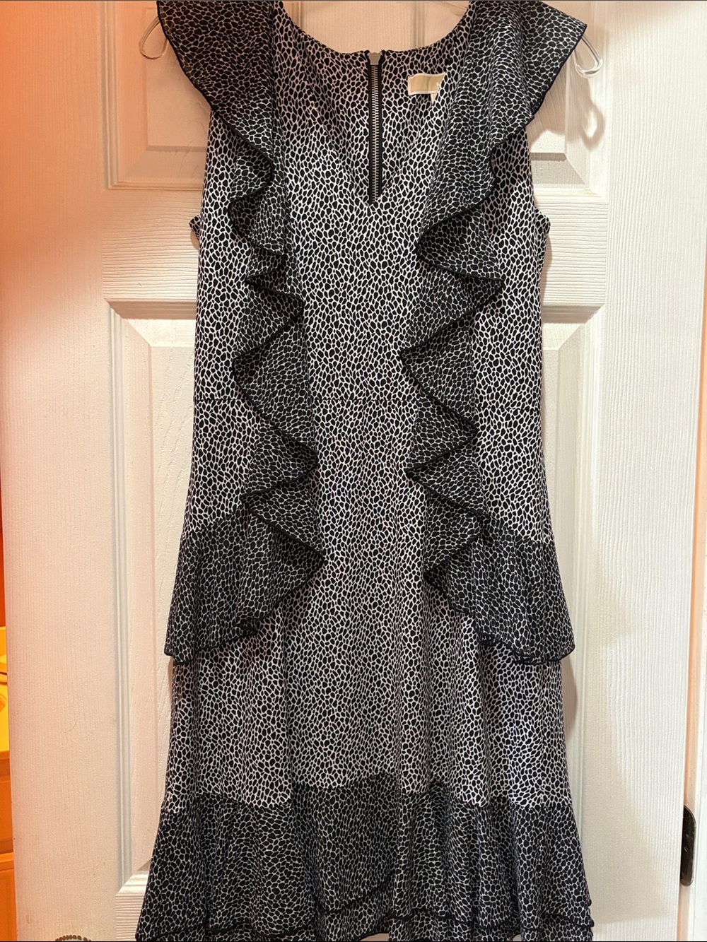 Michael Kors Black and White Ruffle Tiered Midi Dress